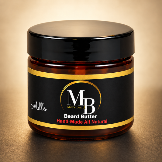 Mell’s Beard Butter in warm premium studio setting