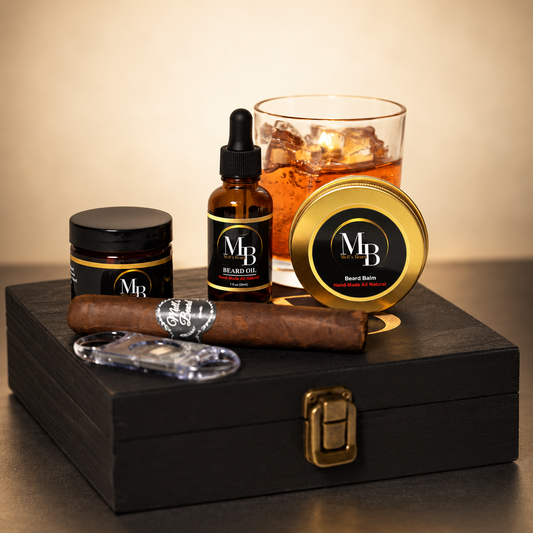 Mell’s Beard Cigar Box in warm premium studio setting