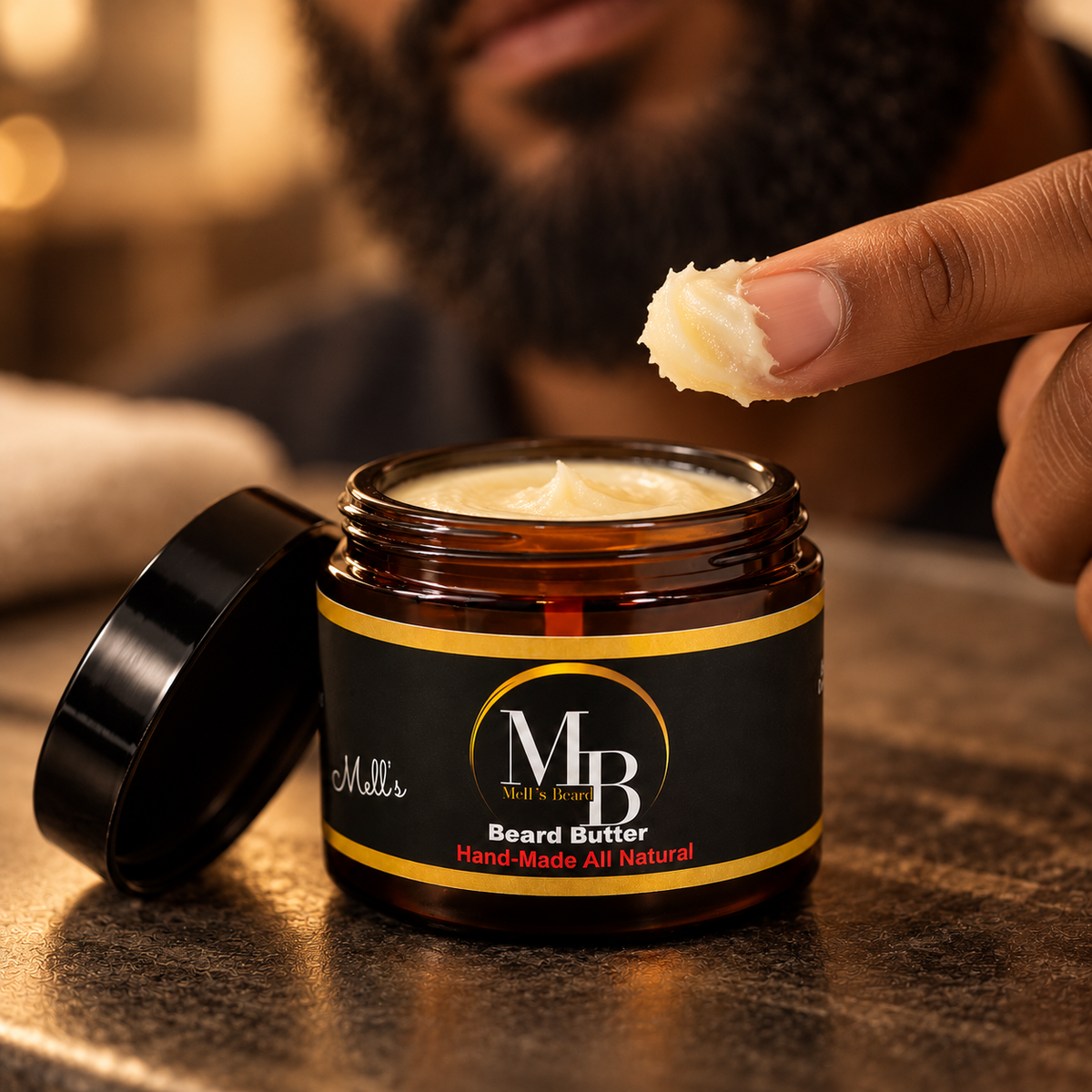 Mell’s Beard Butter Cigar shown open with conditioning texture