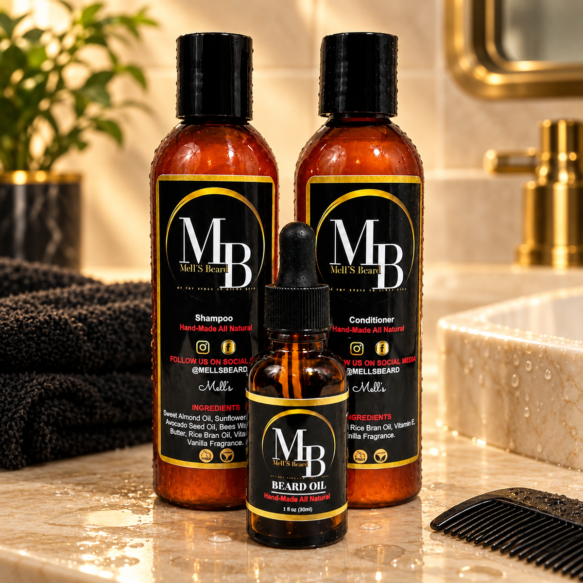 Mell’s Beard Complete Care Kit with beard oil, shampoo and conditioner