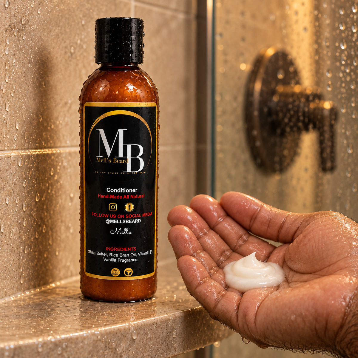 Mell’s Beard Conditioner shown with its creamy texture